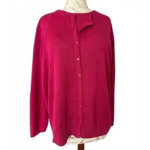 August Silk 100% SILK Cardigan Sweater Button-Up Short Sleeved Top Fuchsia 1X